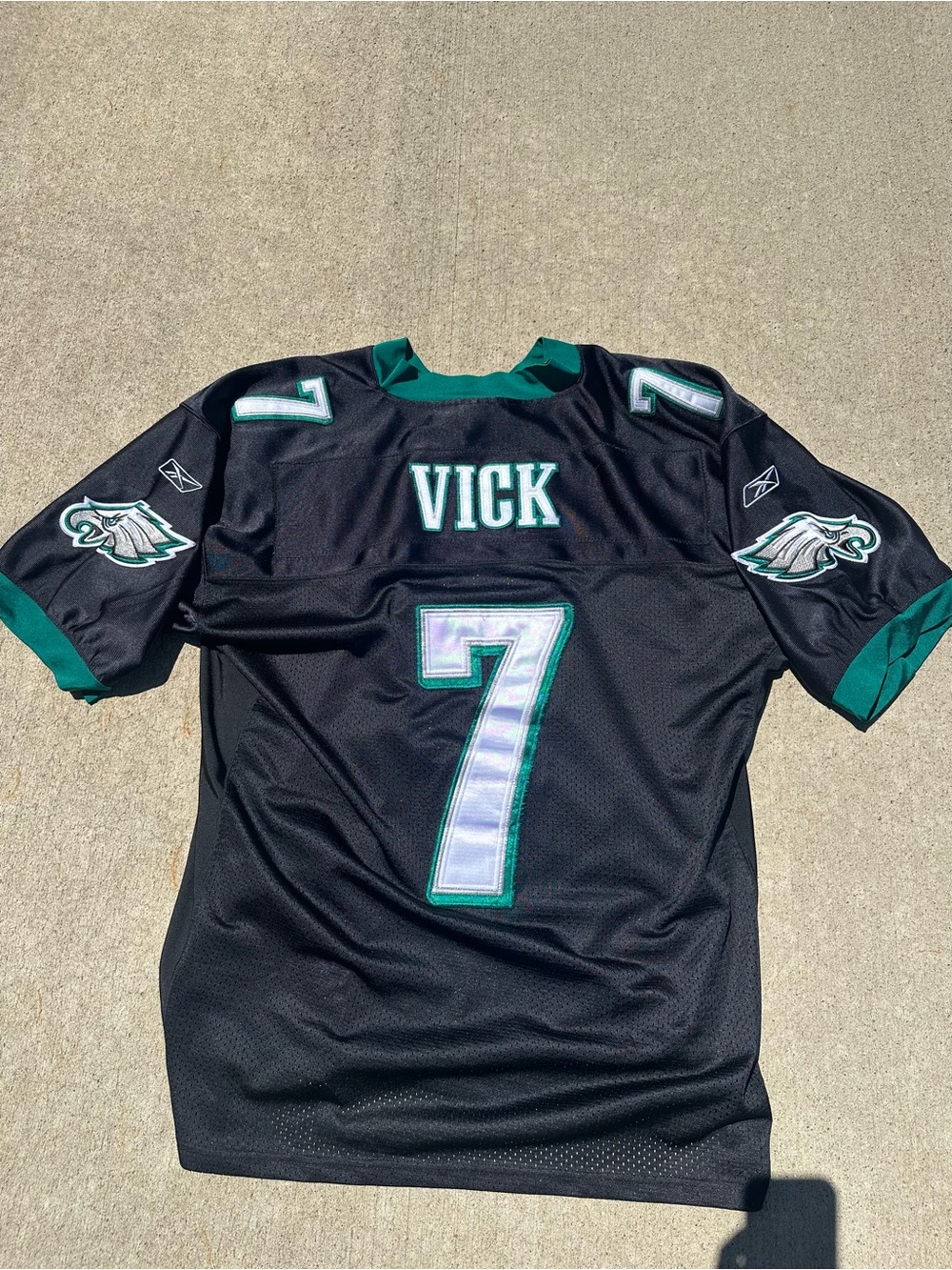 Reebok Black Philadelphia Eagles Vick #7 Football Jersey with Green Trim